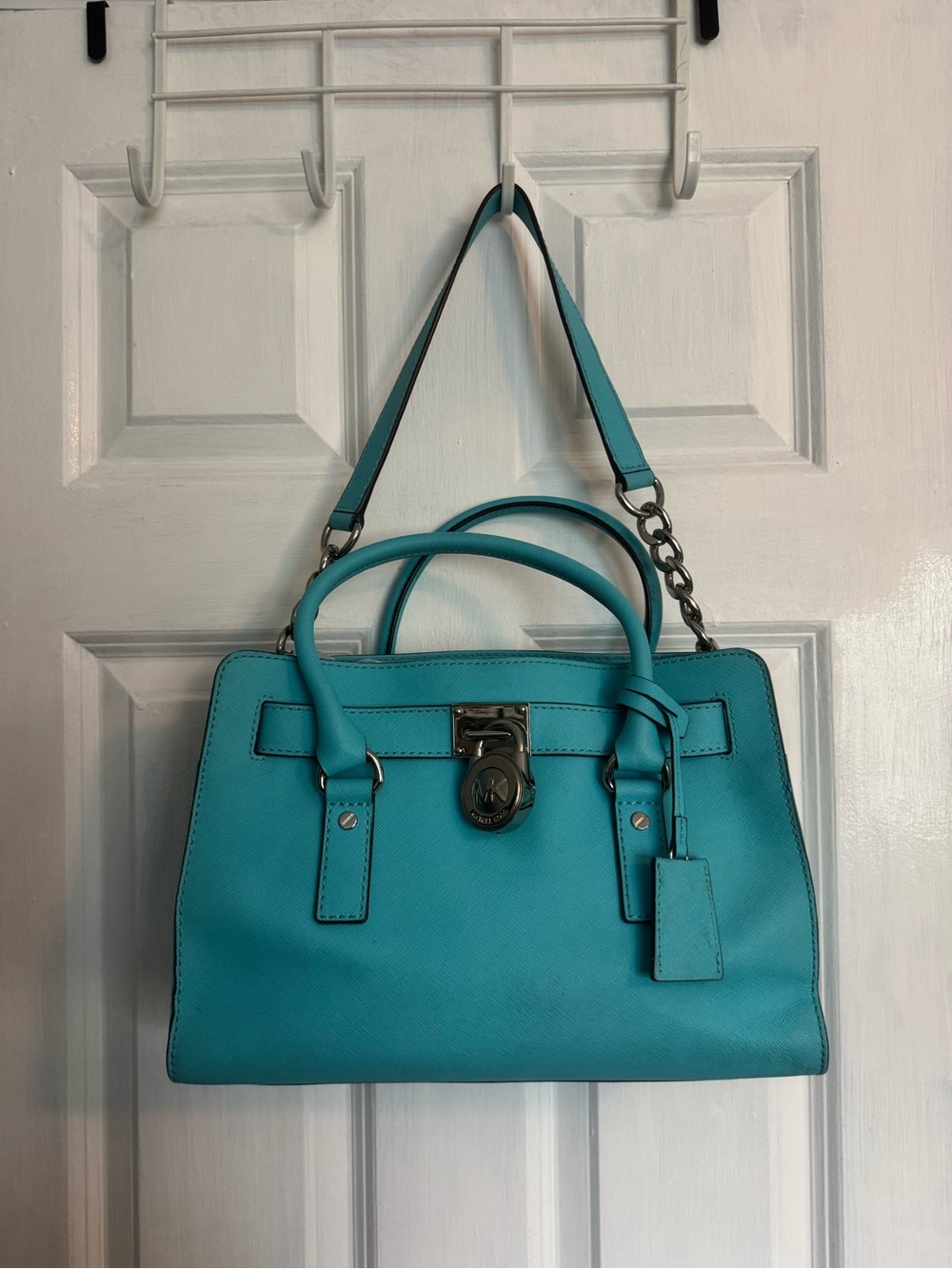 Michael Kors Turquoise Leather Satchel with Chain Shoulder Strap